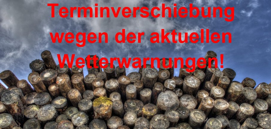 Holzpolter mit Text "Terminverschiebung"