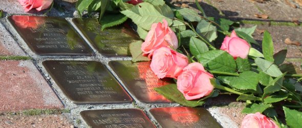 Rosen liegen bei den Stolpersteinen