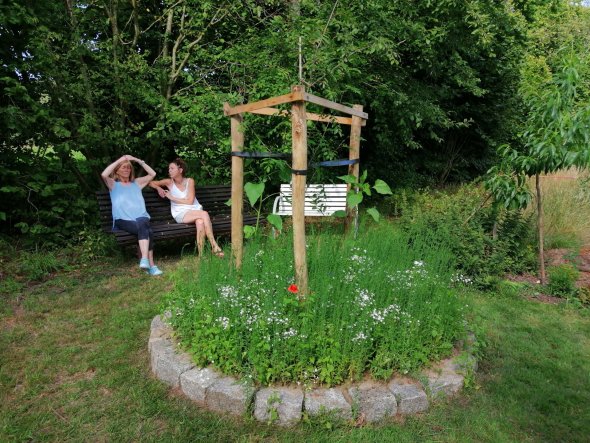 Neuer Lieblingsplatz: Uta und Valerie Grill schauen auf den Baum, in dessen Wurzelwerk Herbert Grills Asche steckt. ade Neuer Lieblingsplatz: Uta und Valerie Grill schauen auf den Baum, in dessen Wurzelwerk Herbert Grills Asche steckt. ade