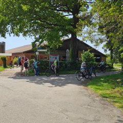 Raderlebnistag Winzlar Viele Fahrradfahrende biegen vom Steinhuder Meer Rundweg ab zur Dino-Tour.